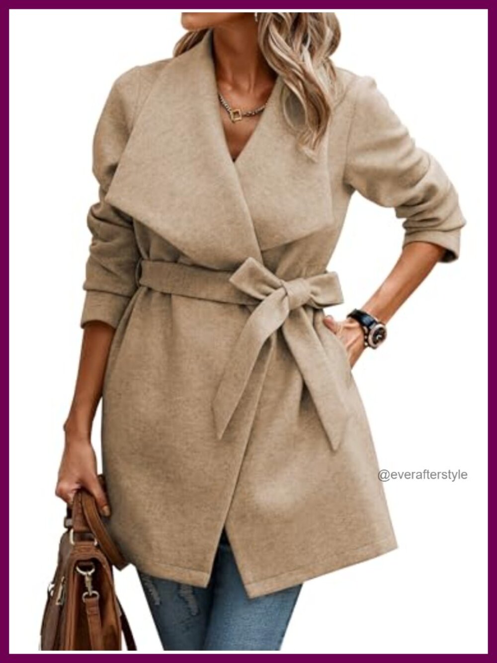 Wool Blend Pea Coat Long Trench Coat Lapel Collar Winter Jacket